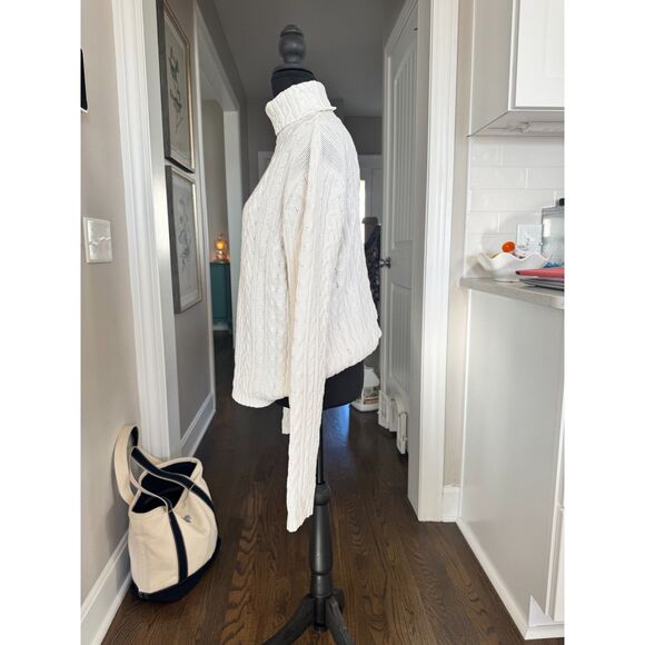 Amanda Smith Cable Knit Sweater Turtle neck L Cream Classic Fall Winter Pullover - Picture 3 of 7